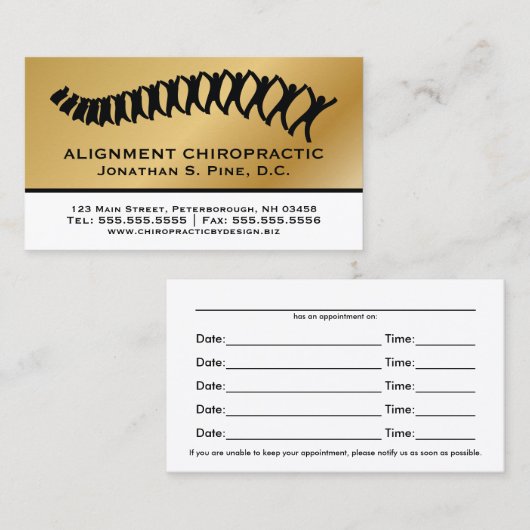 Gold Metallic-Look Chiropraktor Terminkarten Terminkarte (Vorne/Hinten)