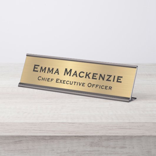 Gold Metallic Look Einfache Schreibtisch Namenspla Schreibtischnamensplakette (Vorderseite )