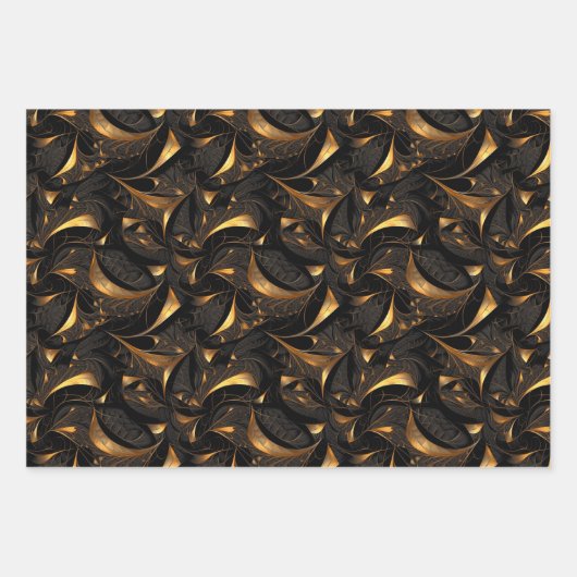 Gold Metallic Look Fraktal Designe Geschenkpapier Set (Vorderseite 3)