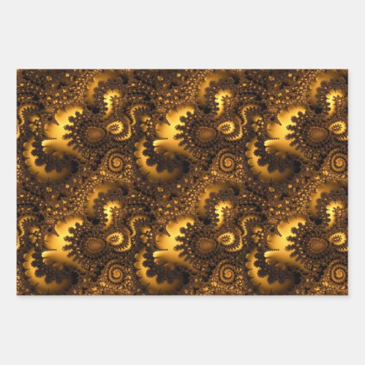 Gold Metallic Look Fraktal Designe Geschenkpapier Set (Vorderseite 2)