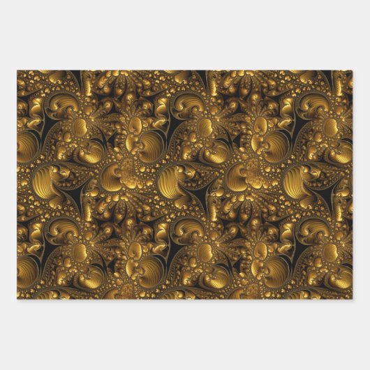 Gold Metallic Look Fraktal Designe Geschenkpapier Set (Vorderseite)