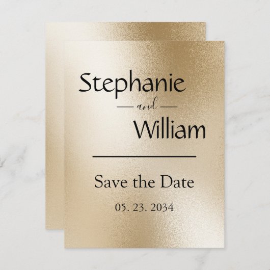 Gold Metallic Moderne Elegant Stilvoll Save The Date (Vorne/Hinten)