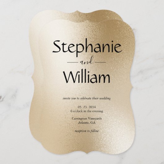 Gold Metallic Moderne Elegante Einfache Hochzeit Einladung (Vorne/Hinten)