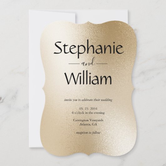 Gold Metallic Moderne Elegante Einfache Hochzeit Einladung (Vorderseite)