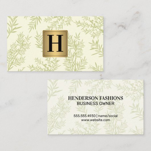 Gold-Metallic-Monogramm | Juniper Branch Visitenkarte (Vorne/Hinten)