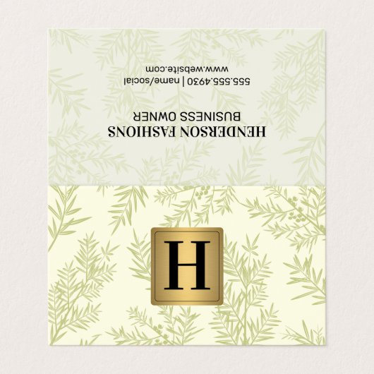 Gold-Metallic-Monogramm | Juniper Branch Visitenkarten (Außenseite Aufgefaltet)