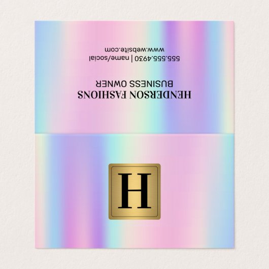 Gold-Metallic-Monogramm | Rainbow Metallic Blend Visitenkarten (Außenseite Aufgefaltet)