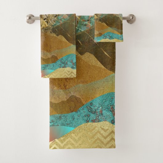 Gold Metallic Mountain Vista Landschaft Badhandtuch Set (Insitu)