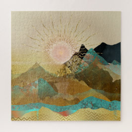 Gold Metallic Mountain Vista Landschaft Puzzle