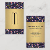 Gold Metallic | Niedlich Kleine Blume | Monogramm Visitenkarte (Vorne/Hinten)