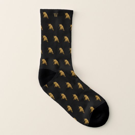 Gold Metallic Ox Bull Mit Monogramm Initials Black Socken (Rechts - Außen)