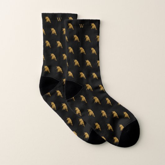 Gold Metallic Ox Bull Mit Monogramm Initials Black Socken (Paar)