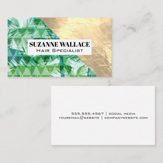 Gold Metallic | Palm Tree Geometric Visitenkarte (Vorne/Hinten)