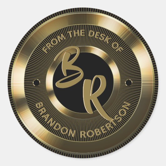 Gold-Metallic-Personalisiert-Initial Runder Aufkleber (Vorderseite)
