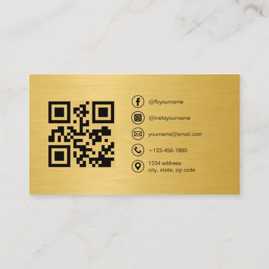 Gold Metallic Photo with QR Code Social Media Visitenkarte (Rückseite)