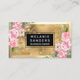 Gold Metallic   Pink Blume Visitenkarte