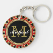 Gold Metallic Poker Design | Monogramm Schlüsselanhänger (Rückseite)