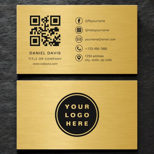 Gold Metallic Professional Company Logo QR Code Visitenkarte
