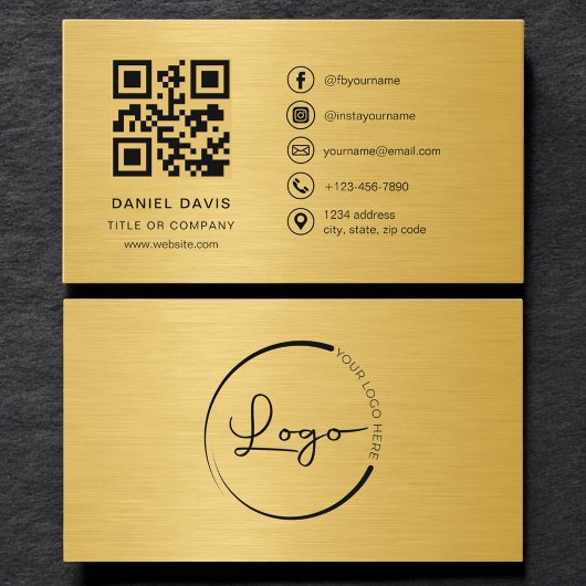Gold Metallic Professional Company Logo QR Code Visitenkarte