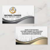 Gold Metallic Real Anwesen Logo | City Skyline Visitenkarte (Vorne/Hinten)
