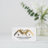 Gold Metallic Real Anwesen Logo | Marmor Visitenkarte (Stehend Vorderseite)