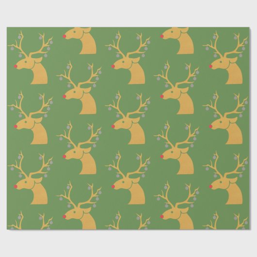 Gold Metallic Reindeer Rudolph Holiday Weihnachten Geschenkpapier (Flach)