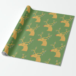 Gold Metallic Reindeer Rudolph Holiday Weihnachten Geschenkpapier