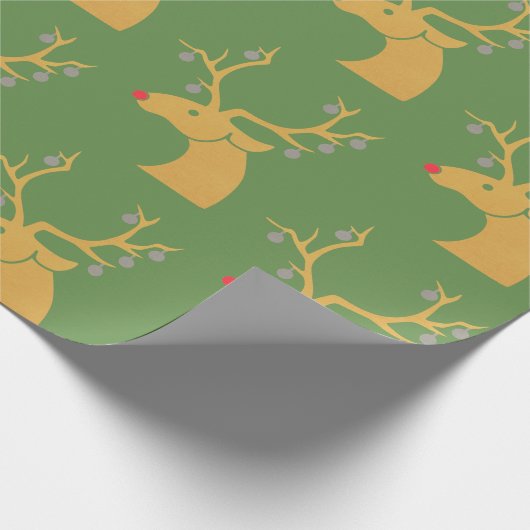 Gold Metallic Reindeer Rudolph Holiday Weihnachten Geschenkpapier (Ecke)