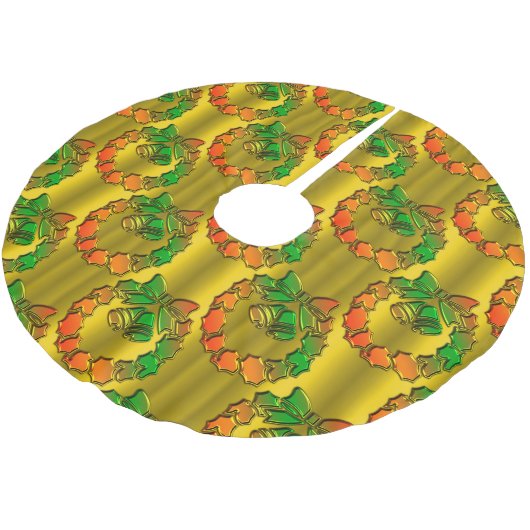 Gold Metallic Rot und Grün Weihnachten Polyester Weihnachtsbaumdecke (Schrägansicht)