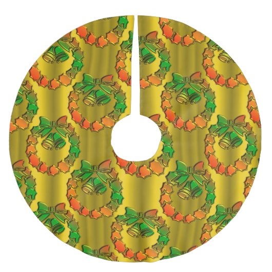 Gold Metallic Rot und Grün Weihnachten Polyester Weihnachtsbaumdecke (Vorderseite)