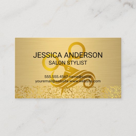 Gold Metallic | Schere Haarsalon-Logo Visitenkarte (Vorderseite)