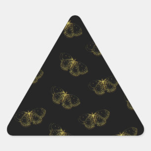 Gold-Metallic-Schmetterlinge-Muster auf schwarz Dreieckiger Aufkleber