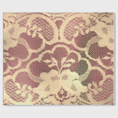 Gold Metallic Sepia Luxury Floral Lace Burgundy Geschenkpapier (Flach)