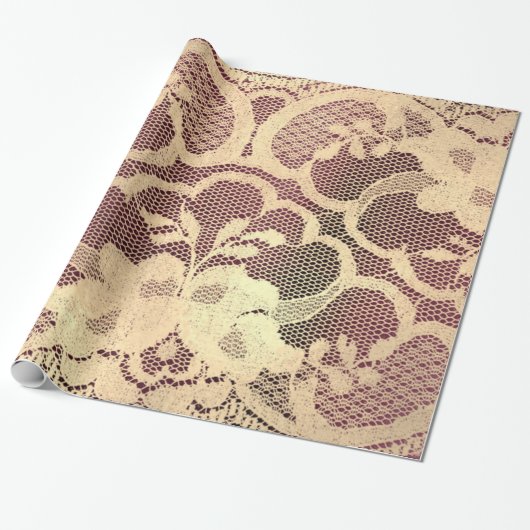 Gold Metallic Sepia Luxury Floral Lace Burgundy Geschenkpapier (Ungerollt)