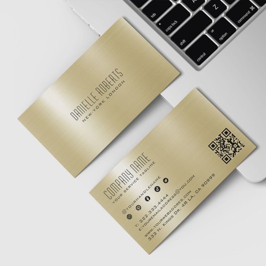 Gold Metallic Stainless Steel Texture QR Code Visitenkarte