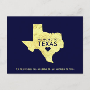 Gold Metallic Texas Map Navy Blue New Address Ankündigungspostkarte