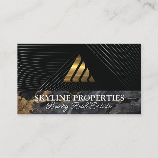 Gold Metallic Triangle Logo | Marmor | Unternehmen Visitenkarte (Vorderseite)