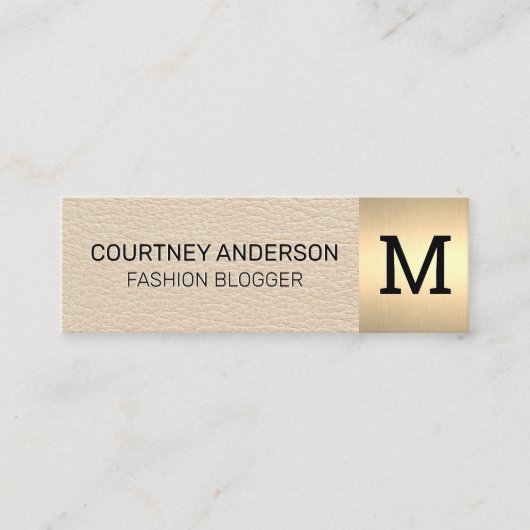 Gold Metallic Trim | Luxusleder | Monogramm Mini Visitenkarte (Vorderseite)