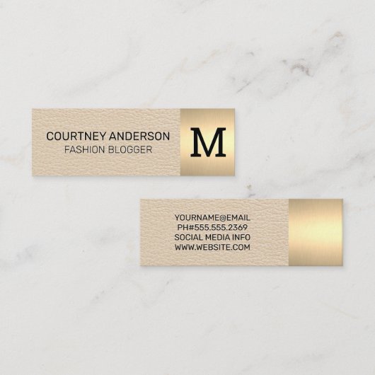 Gold Metallic Trim | Luxusleder | Monogramm Mini Visitenkarte (Vorne/Hinten)