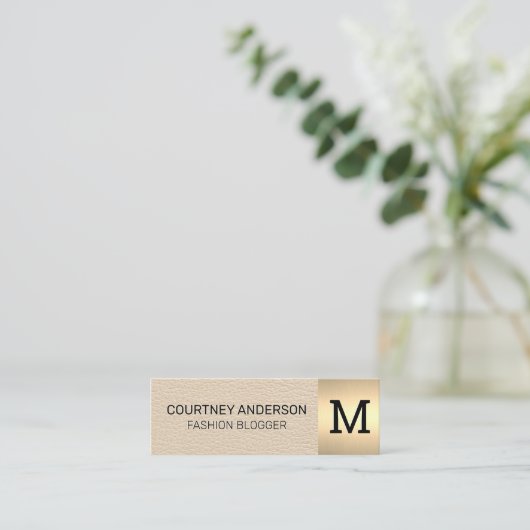 Gold Metallic Trim | Luxusleder | Monogramm Mini Visitenkarte (Stehend Vorderseite)
