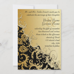Gold Metallic Vintag Damask Romantischer Swirl Einladung