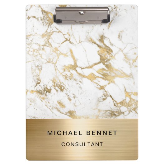 Gold Metallic White Marble Consultant Business Klemmbrett (Vorderseite)