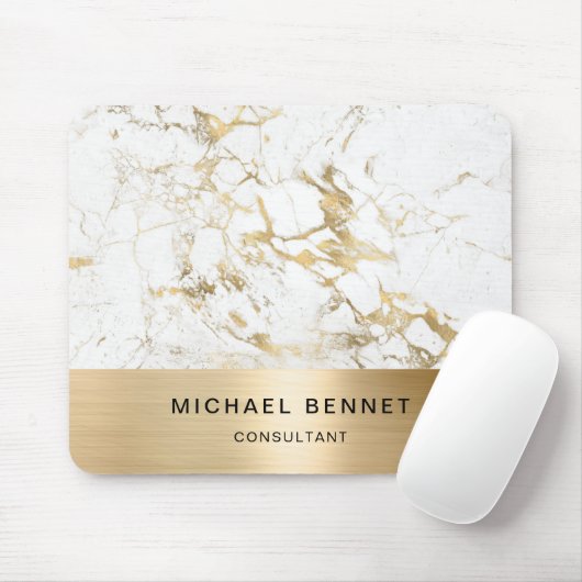 Gold Metallic White Marble Consultant Business Mousepad (Mit Mouse)