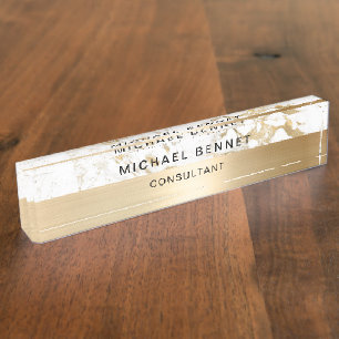 Gold Metallic White Marble Consultant Business Namensplakette