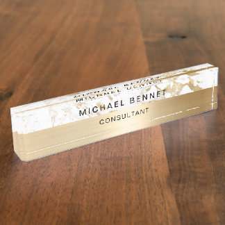 Gold Metallic White Marble Consultant Business Namensplakette