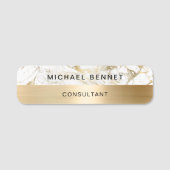 Gold Metallic White Marble Consultant Business Namensschild (Vorderseite)