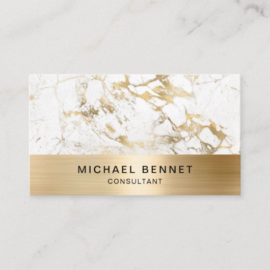 Gold Metallic White Marble Consultant Business Visitenkarte (Vorderseite)