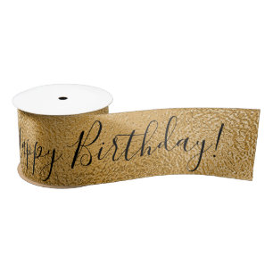 Gold Metallisch Happy Birthday Schrift Modern Sati Satinband