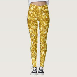 Gold Metallisch Metal Glamour Glitter Leggings