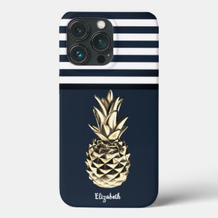Gold Metallische Ananas Navy Blue Stripes Case-Mate iPhone Hülle